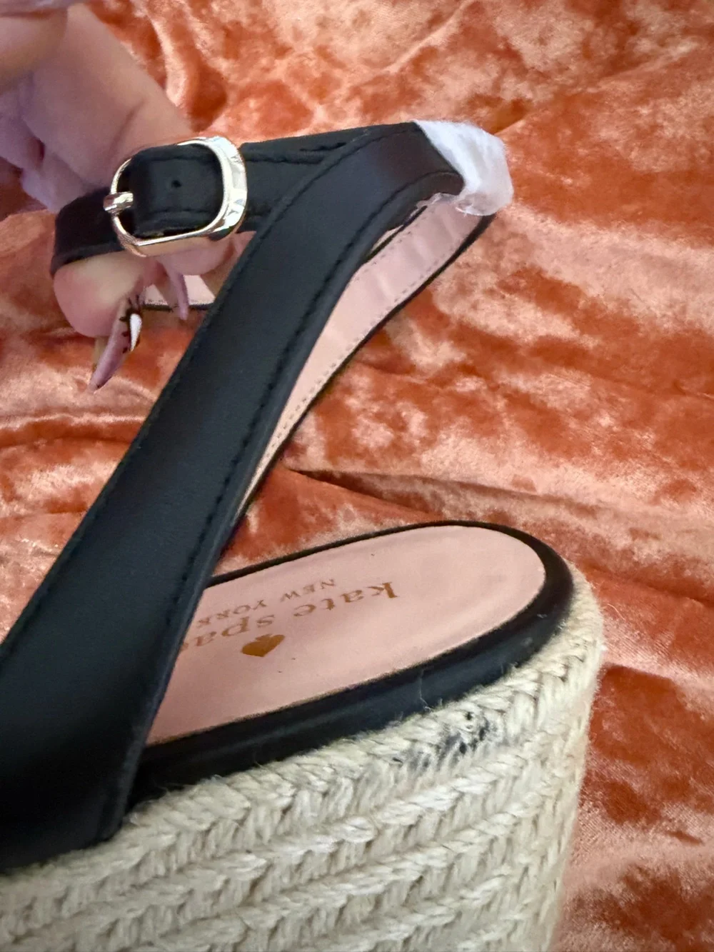 Kate Spade Kitt Wedge Black Heart Cutout Ankle-Strap Espadrille - Size 11 NWOT